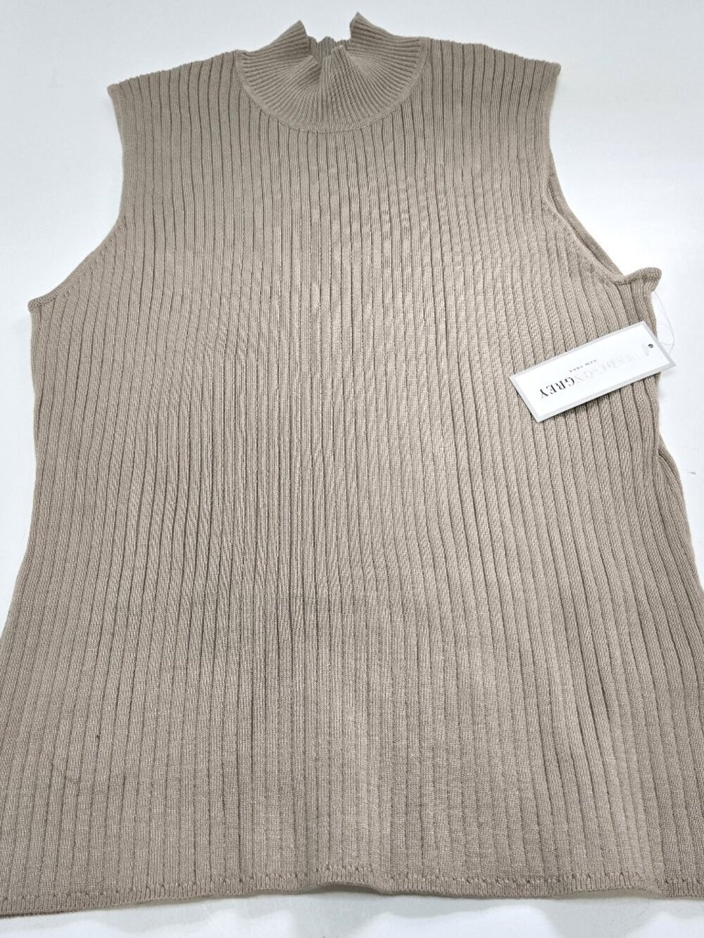 MADISON GREY Beige Mock Turtleneck Sleeveless Top.